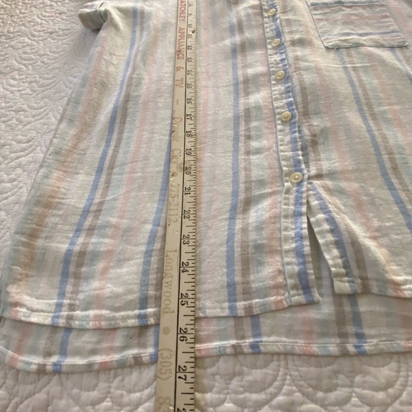 Per Se Linen Blend White with Pastel Stripes Casual Button Down Shirt Size L - Picture 12 of 12